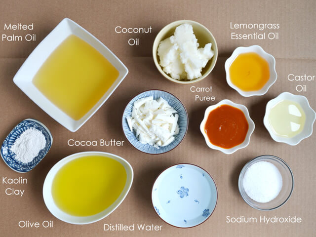 Carrot & Lemongrass Cold Process Soap Recipe Ingredients